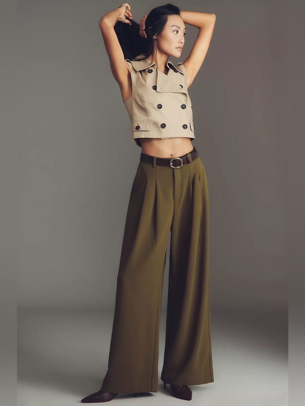 Anthropologie The Avery Wide-Leg Pleated Trousers by Maeve Fir Green NWT Size M